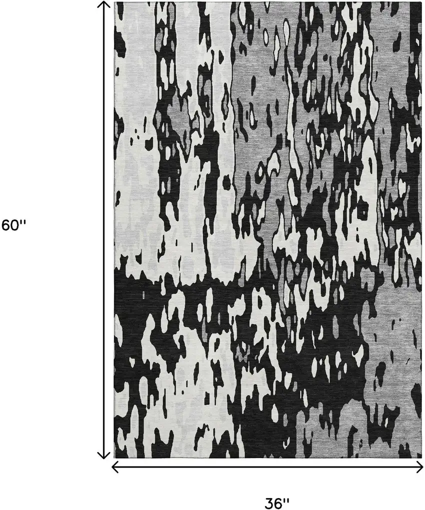 Black Ivory And Gray Abstract Washable Area Rug With UV Protection Photo 9