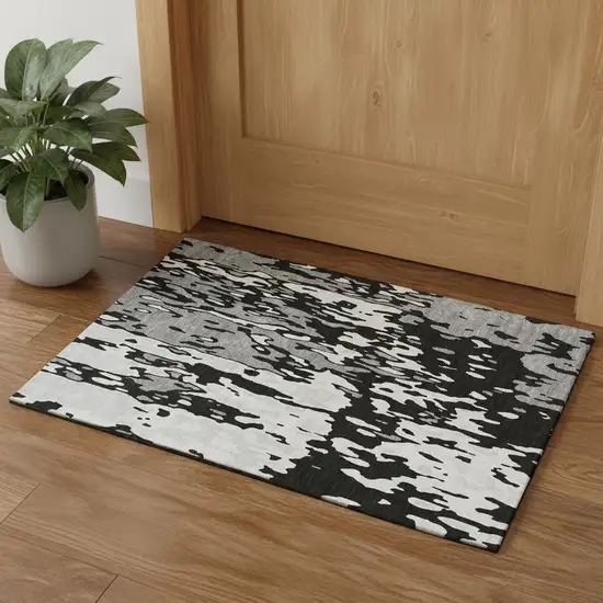 Black Ivory And Gray Abstract Washable Area Rug With UV Protection Photo 1