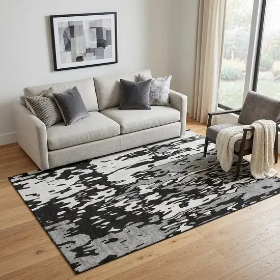 Black Ivory And Gray Abstract Washable Area Rug With UV Protection Photo 1