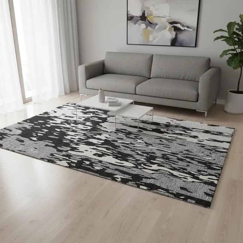 Black Ivory And Gray Abstract Washable Area Rug With UV Protection Photo 2