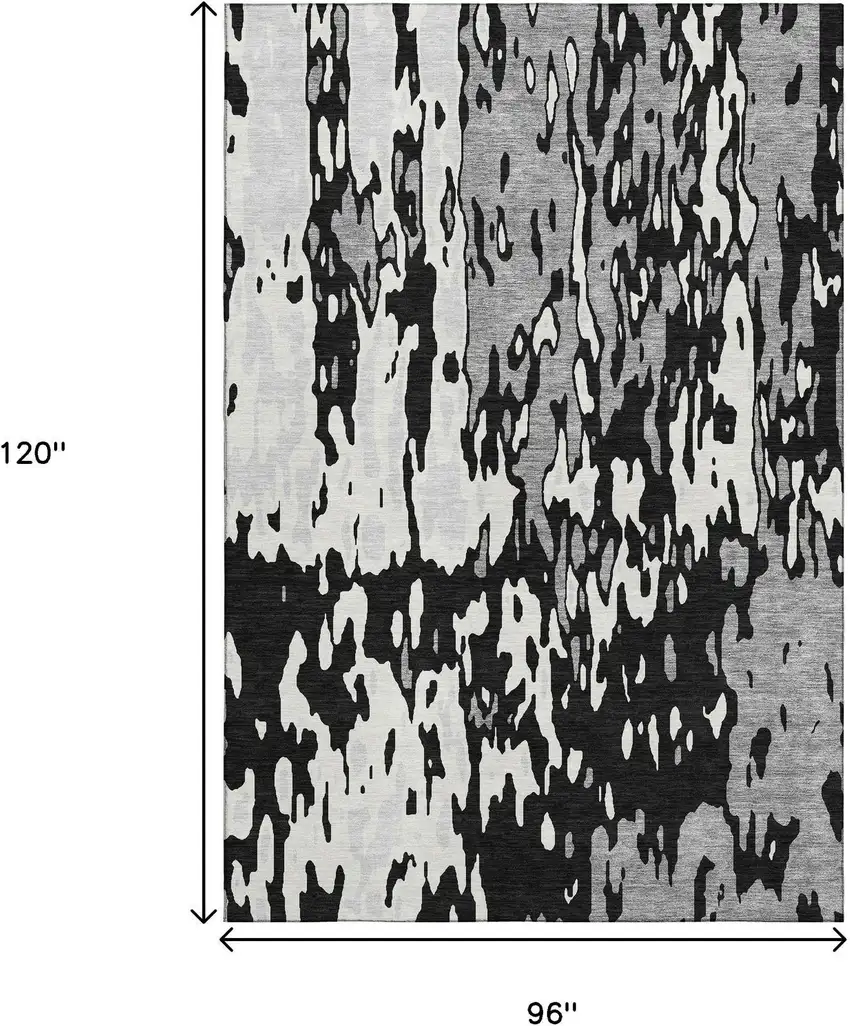 Black Ivory And Gray Abstract Washable Area Rug With UV Protection Photo 9