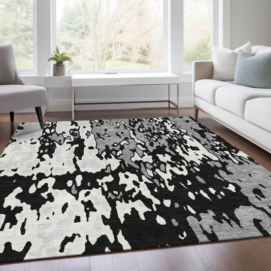 Black Ivory And Gray Abstract Washable Area Rug With UV Protection Photo 5