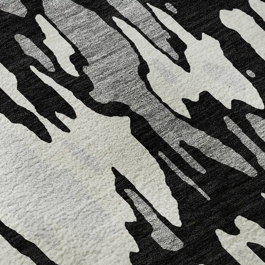 Black Ivory And Gray Abstract Washable Area Rug With UV Protection Photo 9