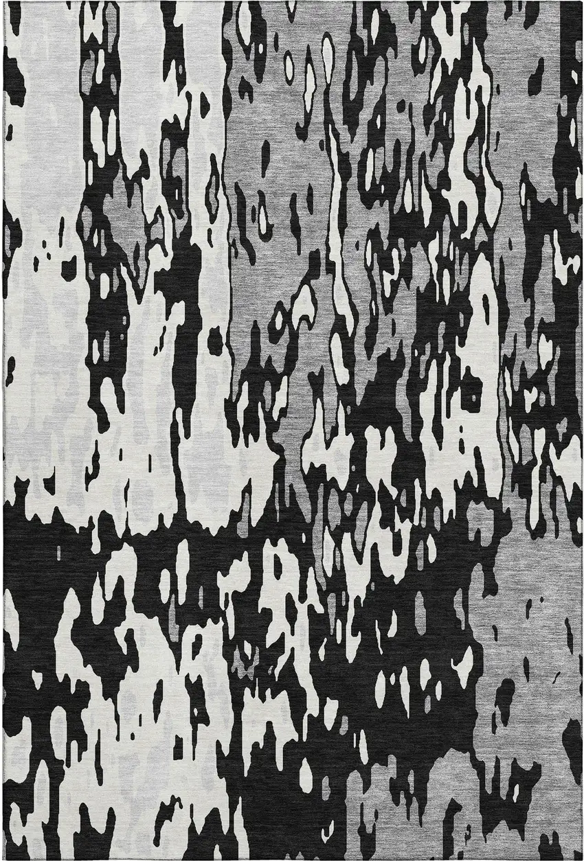 Black Ivory And Gray Abstract Washable Area Rug With UV Protection Photo 1