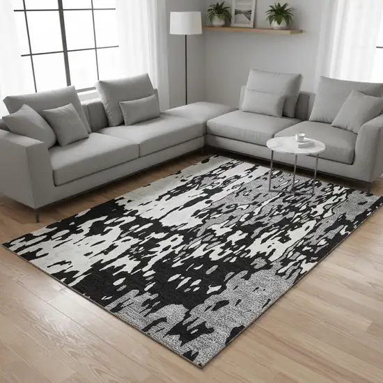 Black Ivory And Gray Abstract Washable Area Rug With UV Protection Photo 2