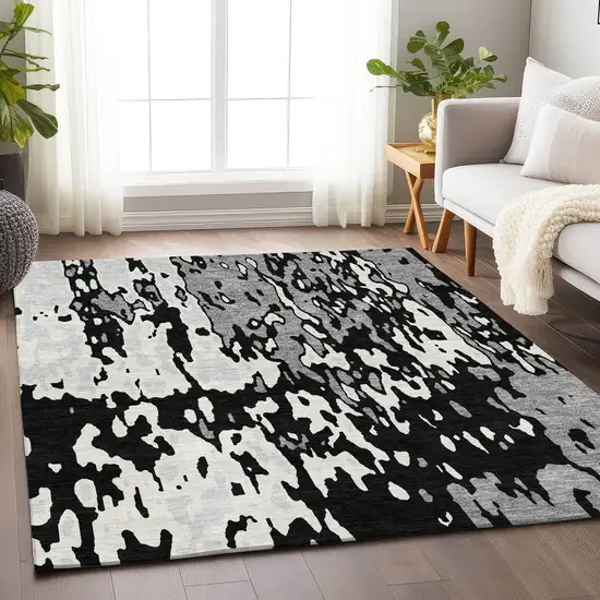 Black Ivory And Gray Abstract Washable Area Rug With UV Protection Photo 4
