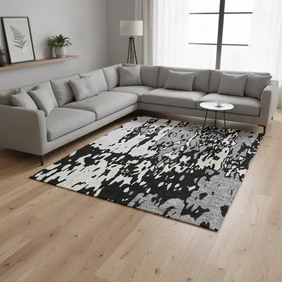 Black Ivory And Gray Abstract Washable Area Rug With UV Protection Photo 2