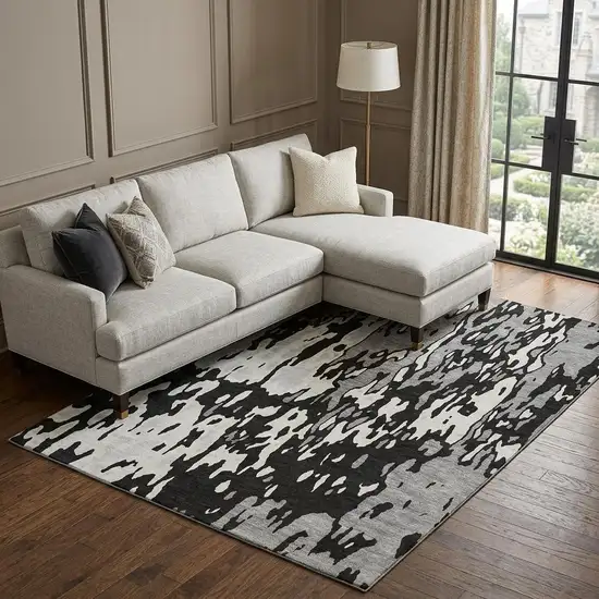 Black Ivory And Gray Abstract Washable Area Rug With UV Protection Photo 1
