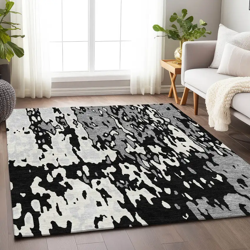 Black Ivory And Gray Abstract Washable Area Rug With UV Protection Photo 4