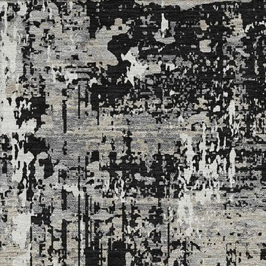 Black Ivory And Gray Abstract Washable Area Rug With UV Protection Photo 2