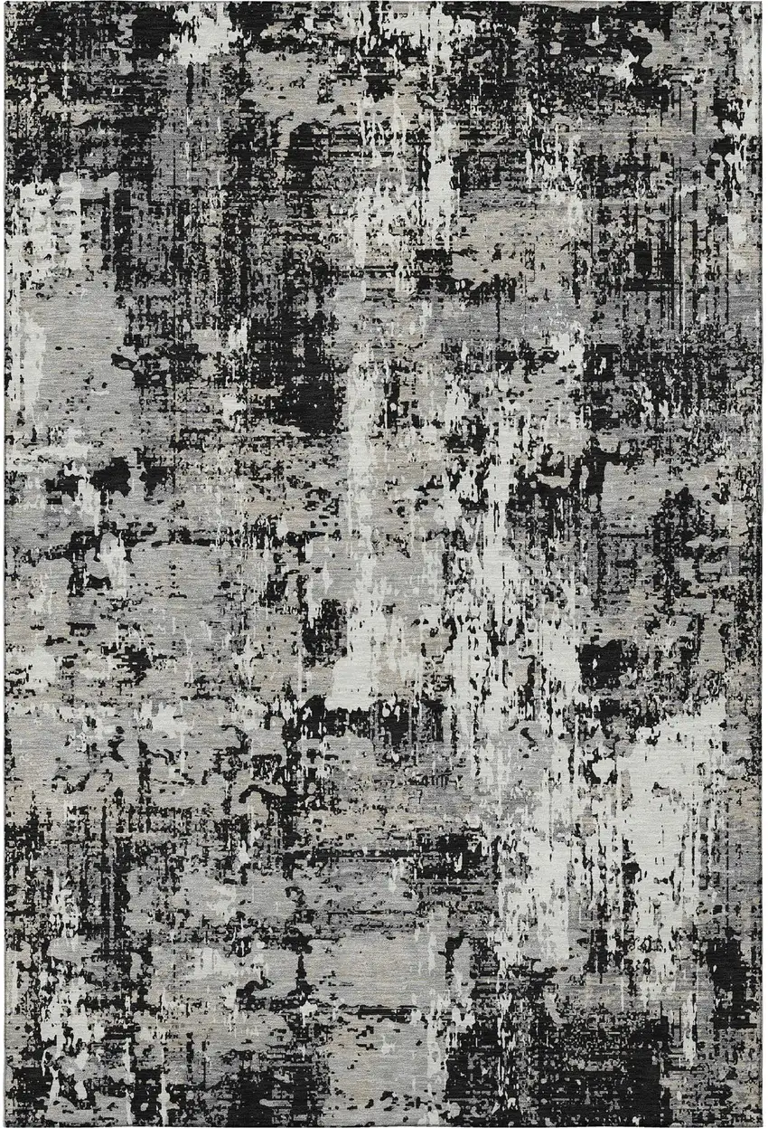 Black Ivory And Gray Abstract Washable Area Rug With UV Protection Photo 3