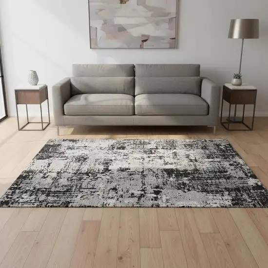 Black Ivory And Gray Abstract Washable Area Rug With UV Protection Photo 2