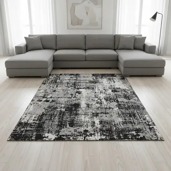 Black Ivory And Gray Abstract Washable Area Rug With UV Protection Photo 2