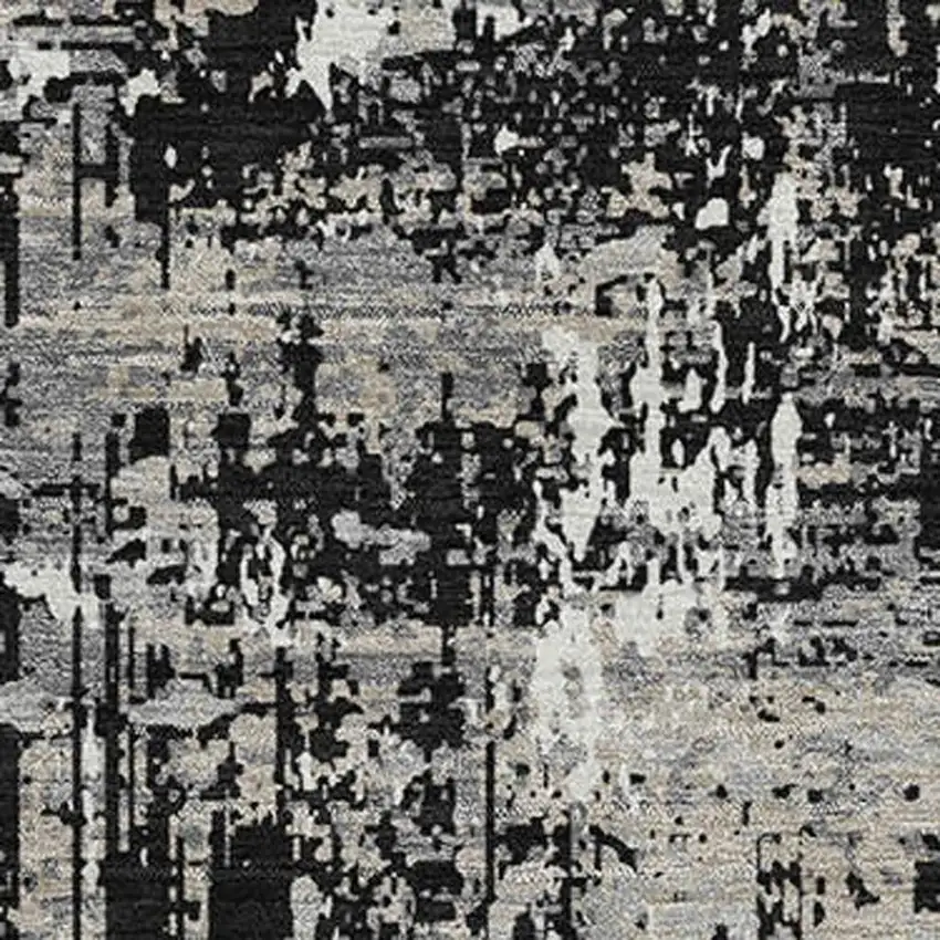 Black Ivory And Gray Abstract Washable Area Rug With UV Protection Photo 2