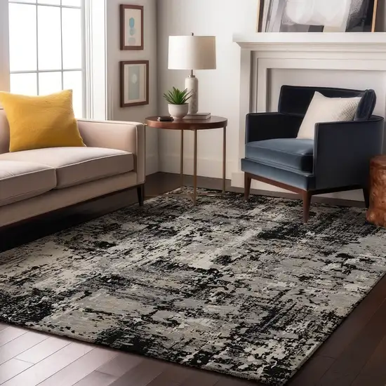 Black Ivory And Gray Abstract Washable Area Rug With UV Protection Photo 4
