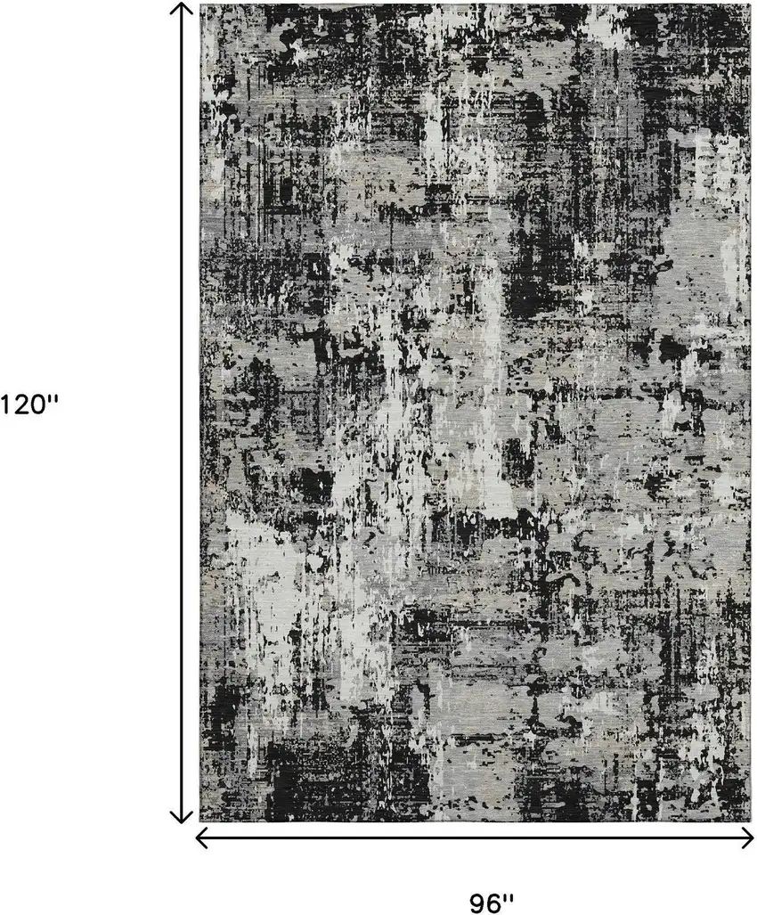 Black Ivory And Gray Abstract Washable Area Rug With UV Protection Photo 8