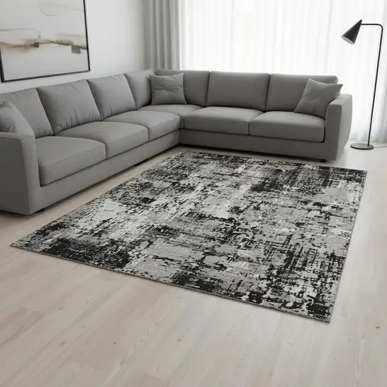 Black Ivory And Gray Abstract Washable Area Rug With UV Protection Photo 2