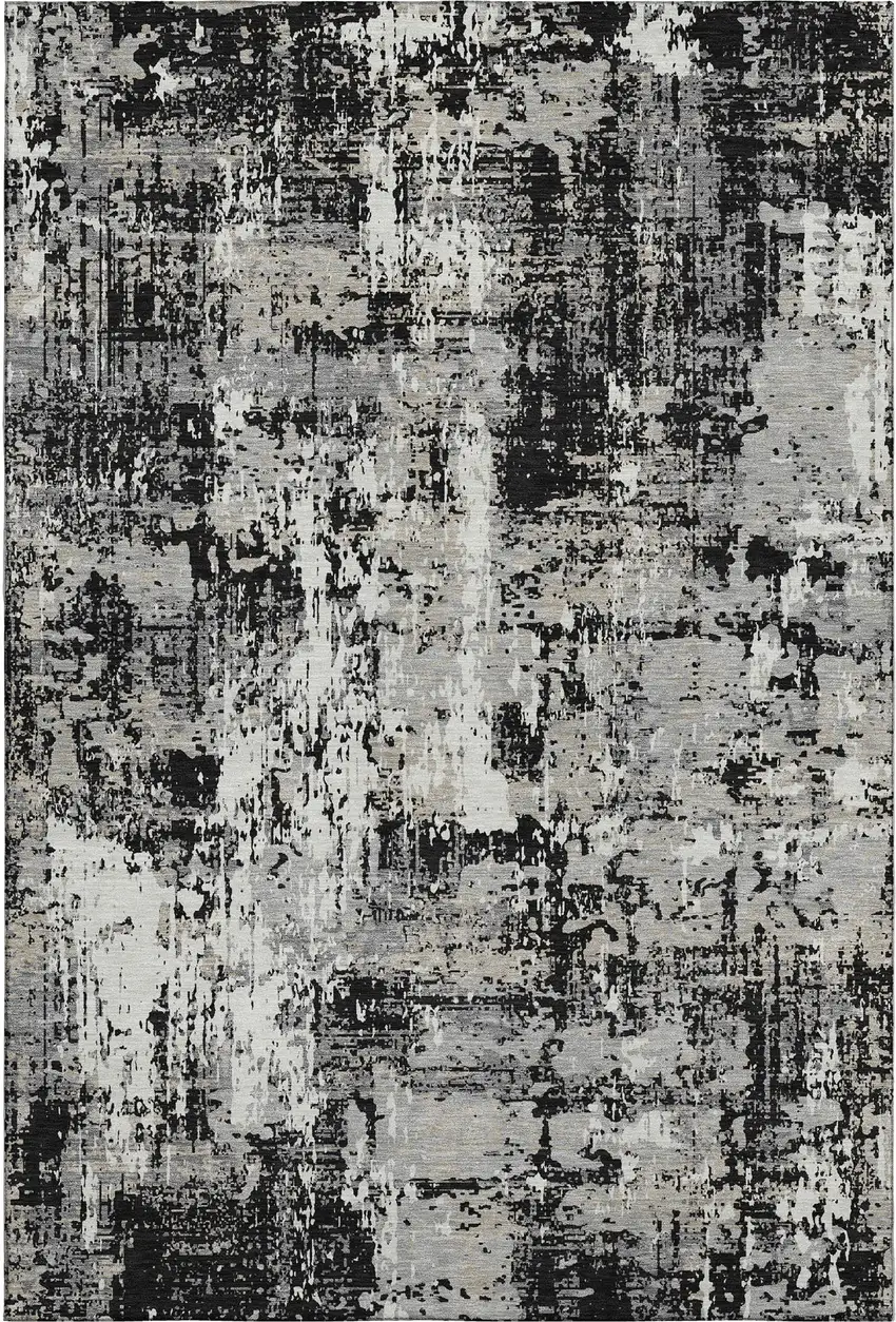 Black Ivory And Gray Abstract Washable Area Rug With UV Protection Photo 1