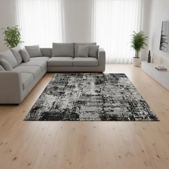 Black Ivory And Gray Abstract Washable Area Rug With UV Protection Photo 2
