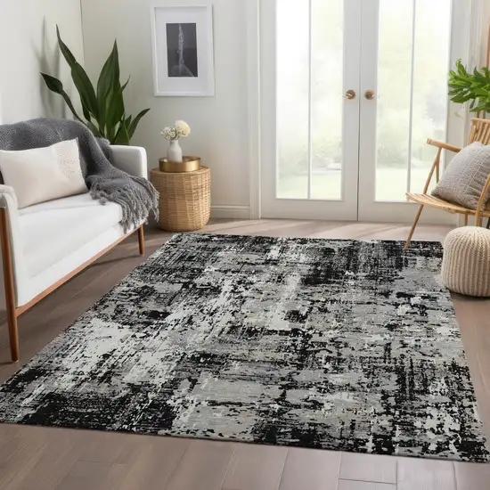 Black Ivory And Gray Abstract Washable Area Rug With UV Protection Photo 5