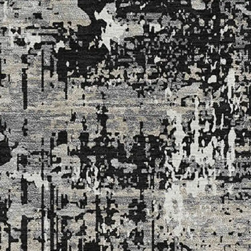 Black Ivory And Gray Abstract Washable Area Rug With UV Protection Photo 2