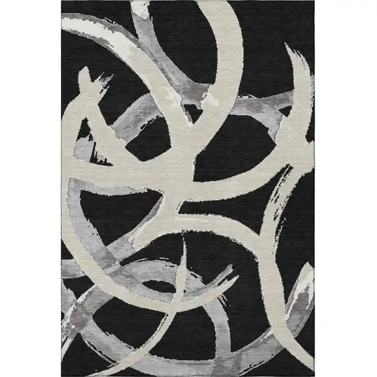 Black Ivory And Gray Abstract Washable Area Rug With UV Protection Photo 3