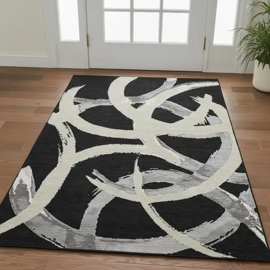Black Ivory And Gray Abstract Washable Area Rug With UV Protection Photo 2