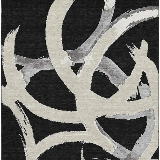 Black Ivory And Gray Abstract Washable Area Rug With UV Protection Photo 2