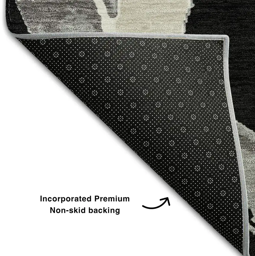 Black Ivory And Gray Abstract Washable Area Rug With UV Protection Photo 6