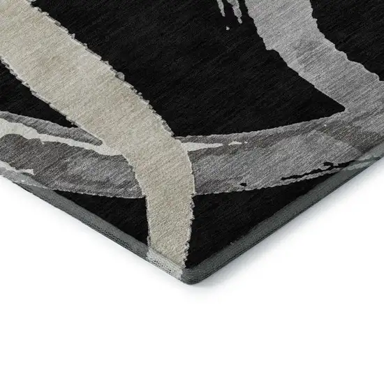 Black Ivory And Gray Abstract Washable Area Rug With UV Protection Photo 7