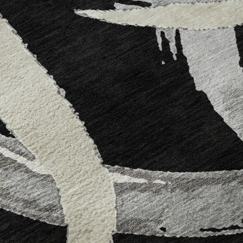 Black Ivory And Gray Abstract Washable Area Rug With UV Protection Photo 9