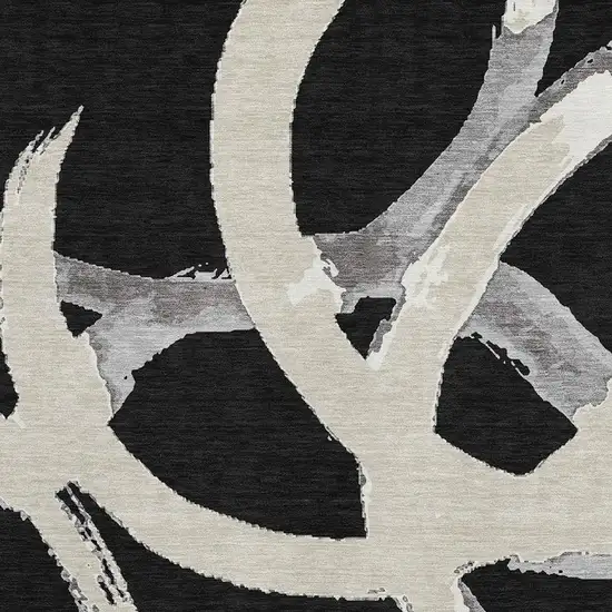 Black Ivory And Gray Abstract Washable Area Rug With UV Protection Photo 2