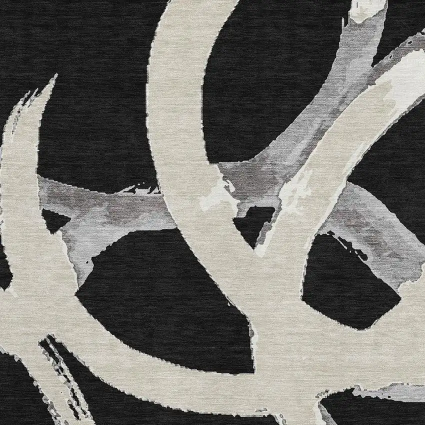 Black Ivory And Gray Abstract Washable Area Rug With UV Protection Photo 2