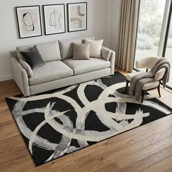 Black Ivory And Gray Abstract Washable Area Rug With UV Protection Photo 1
