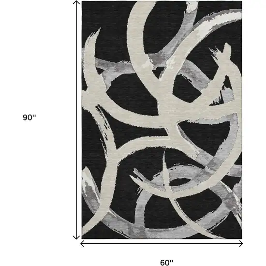 Black Ivory And Gray Abstract Washable Area Rug With UV Protection Photo 8