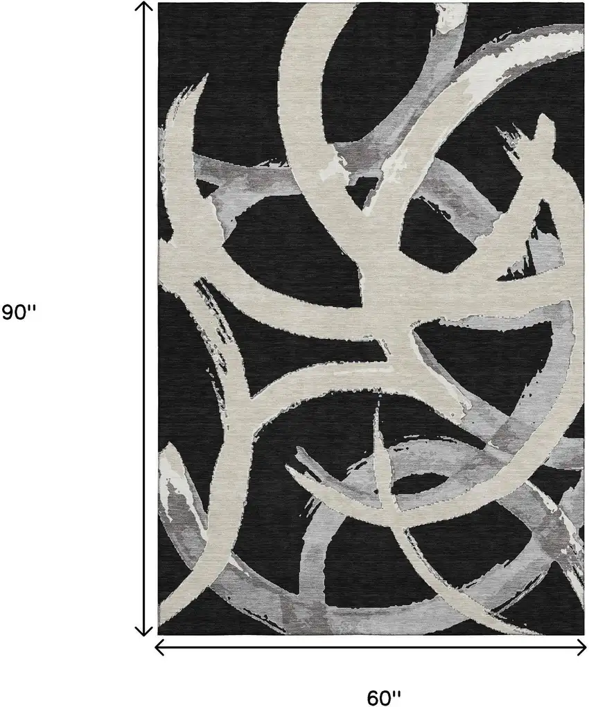 Black Ivory And Gray Abstract Washable Area Rug With UV Protection Photo 8