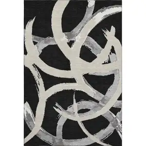 Photo of Black Ivory And Gray Abstract Washable Area Rug With UV Protection