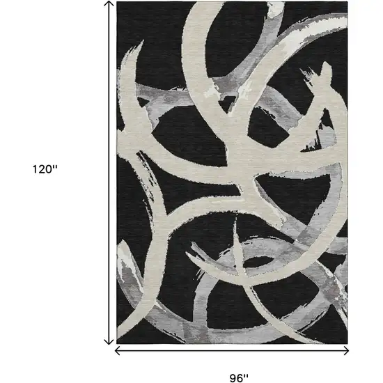 Black Ivory And Gray Abstract Washable Area Rug With UV Protection Photo 8