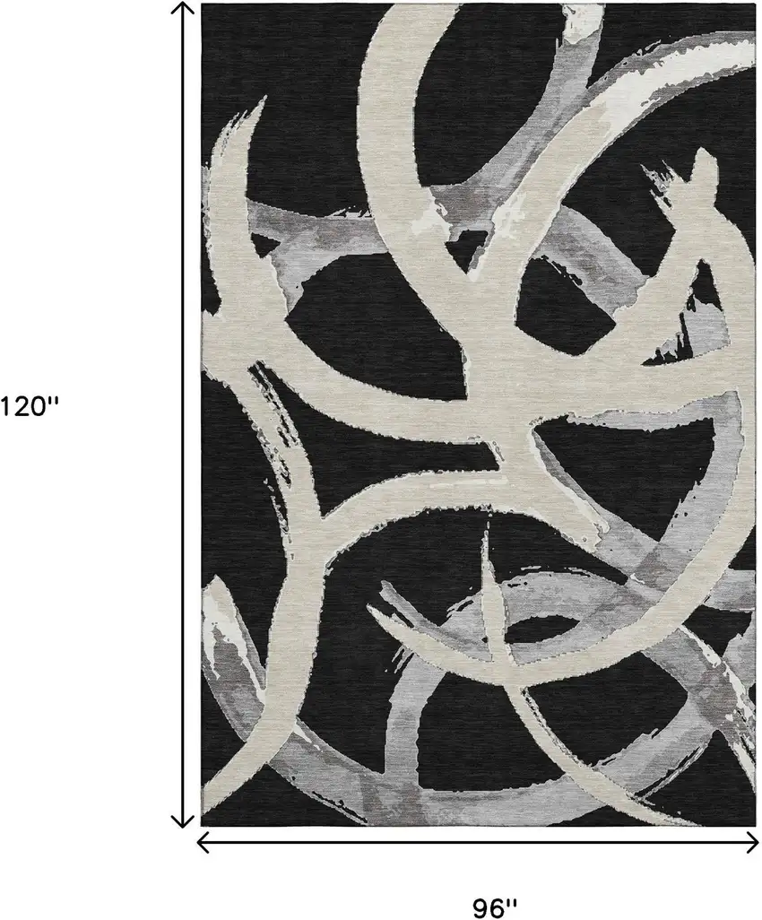 Black Ivory And Gray Abstract Washable Area Rug With UV Protection Photo 8