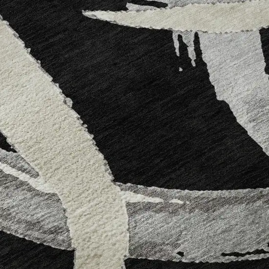 Black Ivory And Gray Abstract Washable Area Rug With UV Protection Photo 9