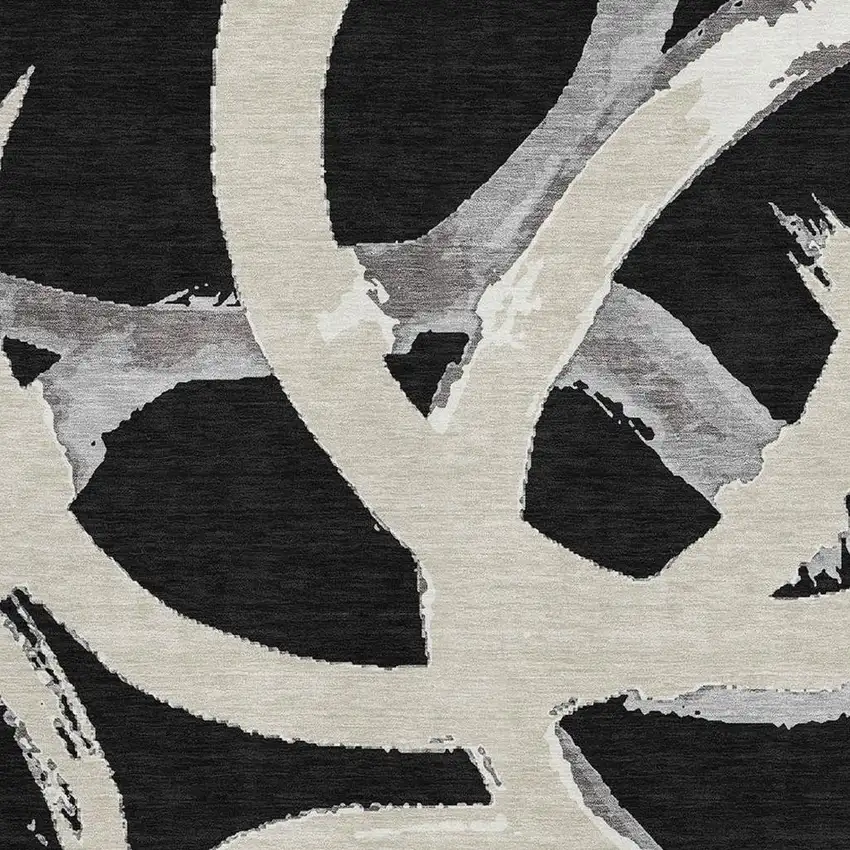 Black Ivory And Gray Abstract Washable Area Rug With UV Protection Photo 2