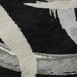 Photo of Black Ivory And Gray Abstract Washable Area Rug With UV Protection