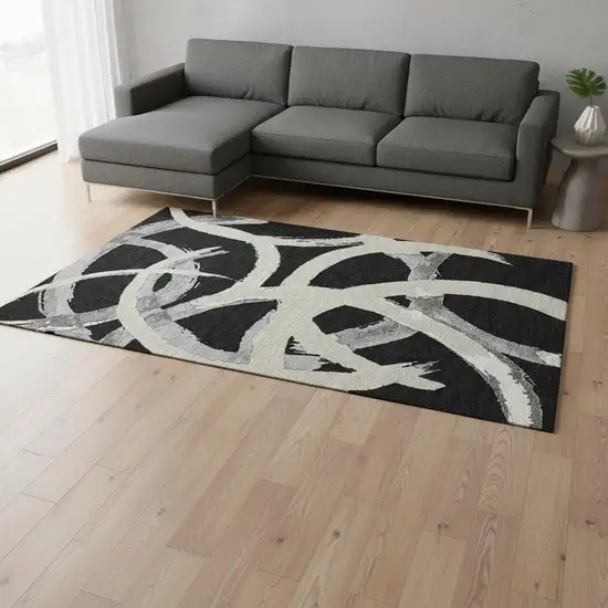 Black Ivory And Gray Abstract Washable Area Rug With UV Protection Photo 2