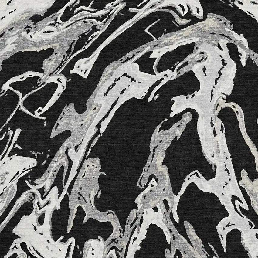 Black Ivory And Gray Abstract Washable Area Rug With UV Protection Photo 3
