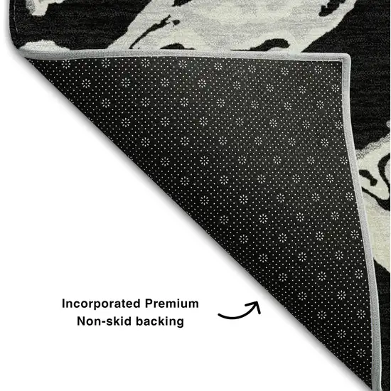 Black Ivory And Gray Abstract Washable Area Rug With UV Protection Photo 7