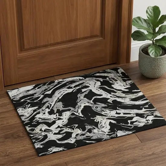 Black Ivory And Gray Abstract Washable Area Rug With UV Protection Photo 1