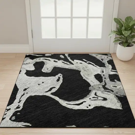 Black Ivory And Gray Abstract Washable Area Rug With UV Protection Photo 2