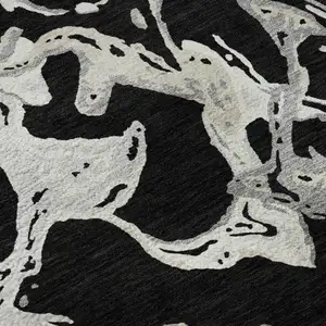 Photo of Black Ivory And Gray Abstract Washable Area Rug With UV Protection