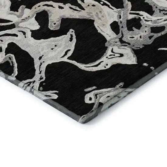 Black Ivory And Gray Abstract Washable Area Rug With UV Protection Photo 8