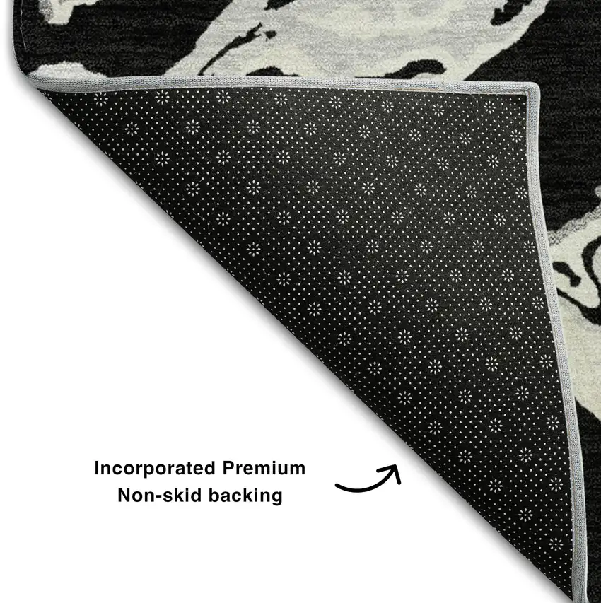 Black Ivory And Gray Abstract Washable Area Rug With UV Protection Photo 7